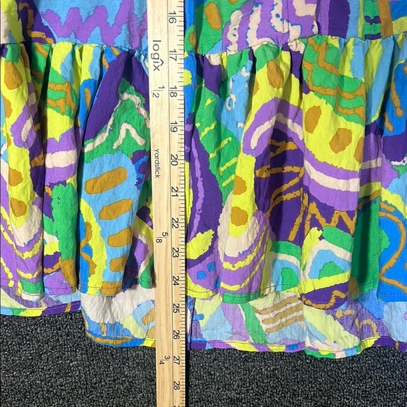 Meet Me In Santorini Colorful Patterned Oversized Puff Sleeves Blouse, Large - Picture 6 of 7